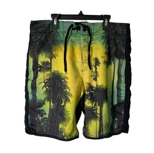 Gap Swim Trunk Green / Yellow / Black / Palm Trees